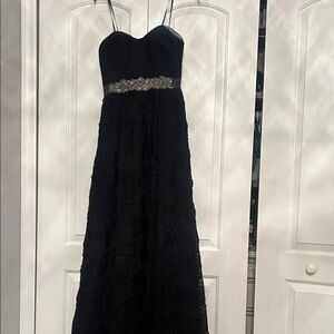 Adrianna Papell Strapless Black Gown with Silver Embellishments
